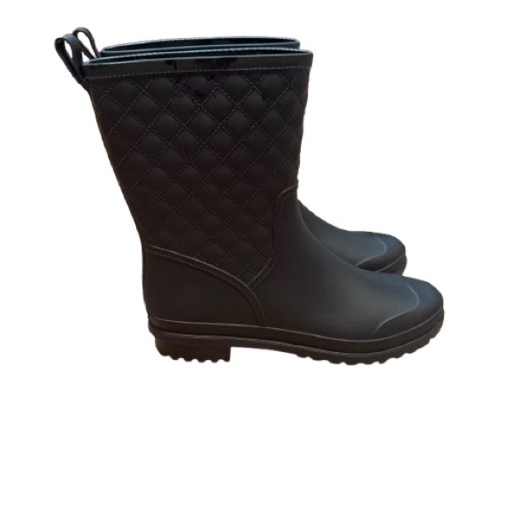 Women’s Quilted Black Rubber Rain Boots Size 10/40 – Mid Calf Waterproof